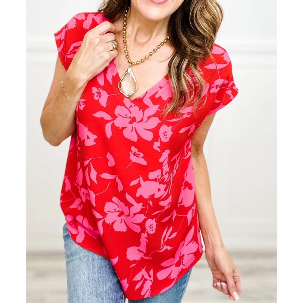 Floral Red and Pink Women's Top